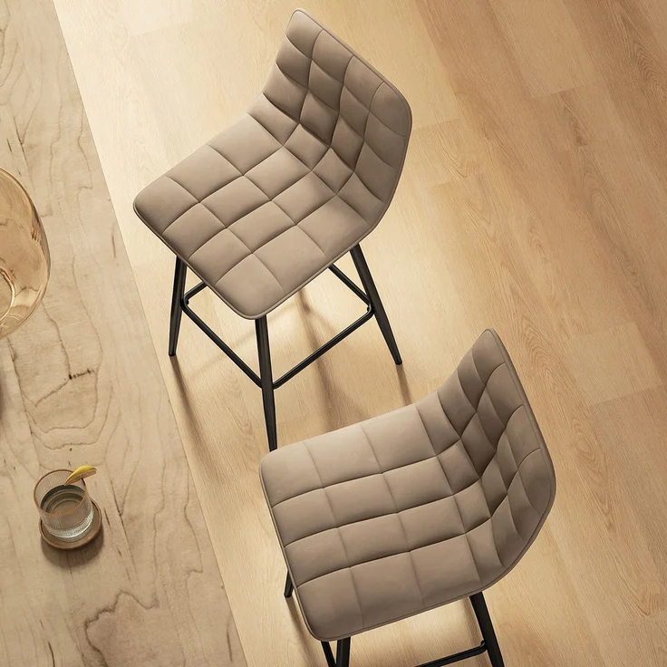 2er-Set Küchenhocker im nordischen Stil aus Stoff in Samtoptik und Metall, 45 x 47 x 84 cm, Braun – Bild 10