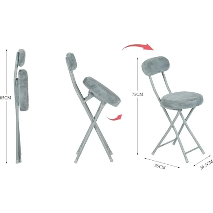 MEUBLE Cosy Klappstuhl 4er Set mit Rücklehne und Fußstütze, Gästestuhl Klappbar Campingstuhl Gepolstert aus Kunstfell, Grau – Bild 3