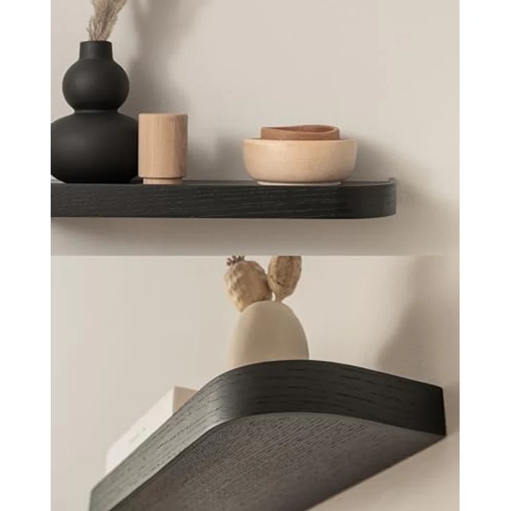 Kazai.® Wandregal-Set 'Toke' | 3 Hängeregale in Echtholz-Veneer | Schwebendes Holzregal als Wanddeko und Ablage für Bad, Wohnzimmer, Küche, Schlafzimmer und mehr | Eiche, schwarz – Bild 3