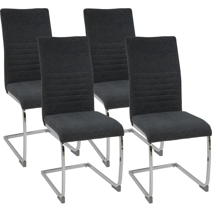 Freischwinger Stühle 4er Set LUGANO, Grau - Esszimmerstuhl Schwingstuhl mit modernem Design, Stoff-Bezug, dicke Polsterung - Küchenstuhl, Polsterstuhl, Stuhl Esszimmer oder Esstisch Stuhl