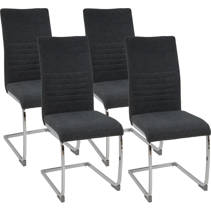 Freischwinger Stühle 4er Set LUGANO, Grau - Esszimmerstuhl Schwingstuhl mit modernem Design, Stoff-Bezug, dicke Polsterung - Küchenstuhl, Polsterstuhl, Stuhl Esszimmer oder Esstisch Stuhl – Bild 1