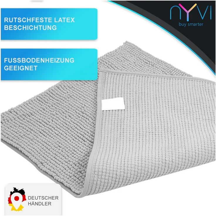 NYVI Badematte Badematten Set 2 teilig Chenille 50x80 Badematte und 45x50 WC-Vorleger, Höhe 20 mm, Polyester, Badezimmerteppich Set - Rutschfest, Saugstark, Schnell Trocknend – Bild 2