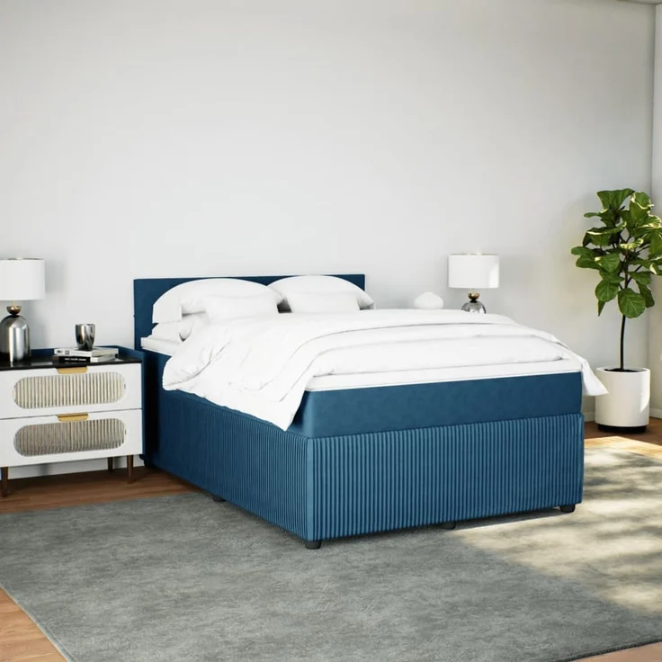 vidaXL Boxspringbett mit Matratze Blau 140x190 cm Samt 3287738 – Bild 11