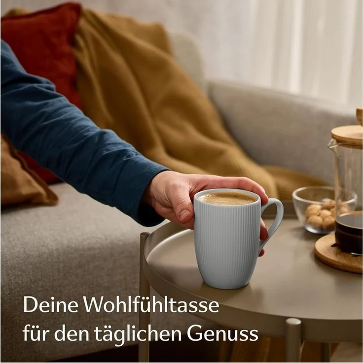 Cosumy Tasse Kaffeetassen Set 6er große Tassen 350 ml Kaffeebecher matt mit Henkel, 6-tlg, Keramik, Dickwandig, hält Kaffee länger warm, spülmaschinen- & mikrowellenfest – Bild 4