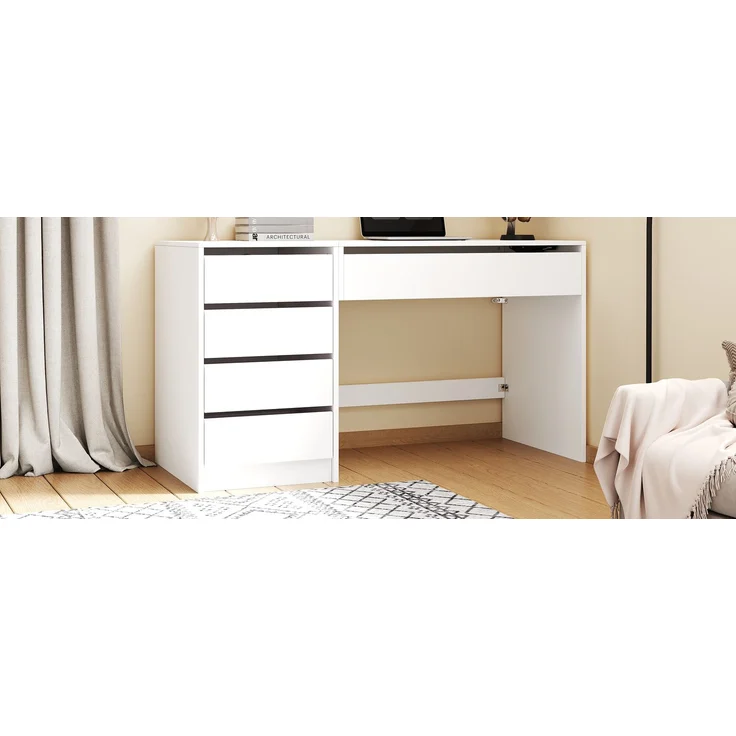 ZUBALIYA 120×50×78–92cm, höhenverstellbarer Schreibtisch mit 4 Schubladen – weißer Schminktisch und Computertisch in einem, mit manueller Höhenverstellung und verstecktem Stauraum, Schreibtisch, Schminktisch – Bild 19