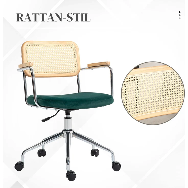 MELAYR, Bürostuhl, Boho-Design, Holzarmlehnen, drehbar, verstellbar, bis 120 kg, Stahl, Grün, 65 x 58 x 94 cm – Bild 6