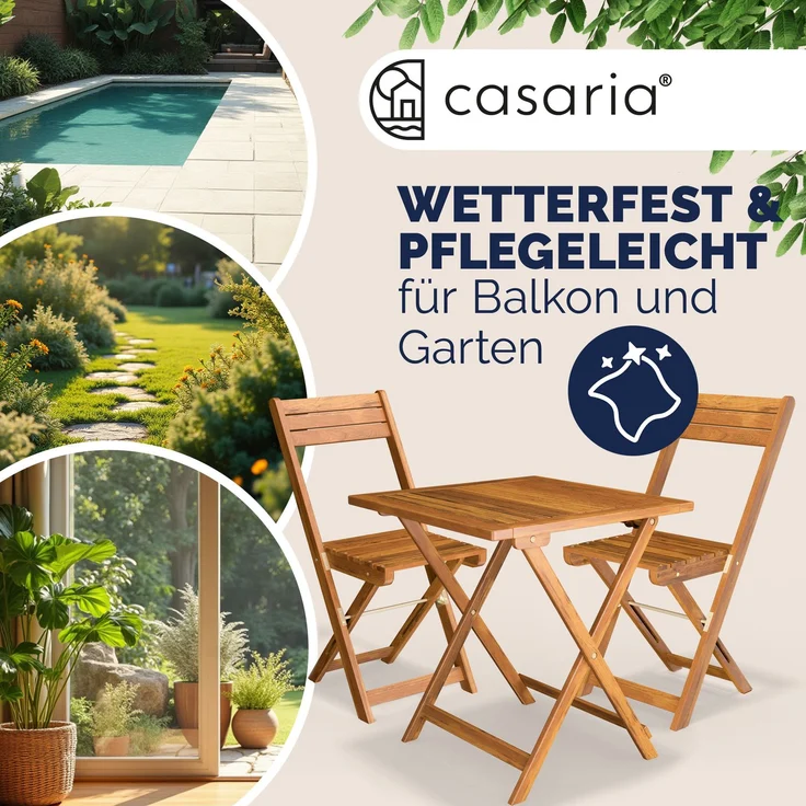 Casaria Balkonset für 2 Personen wetterfest, Akazie braun, 58 x 60 x 71 cm – Bild 2