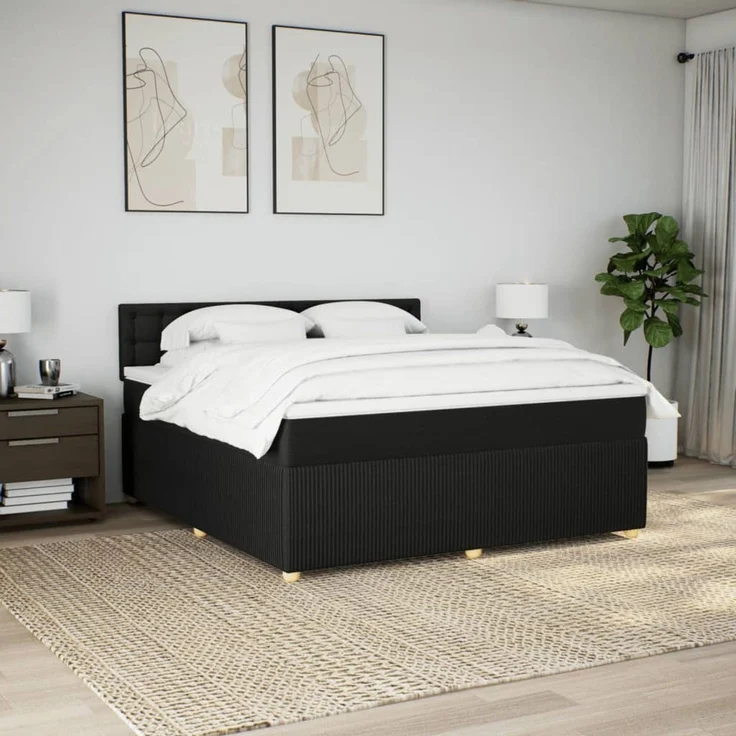 vidaXL Boxspringbett mit Matratze Schwarz 180x200 cm Stoff 3287551 – Bild 3