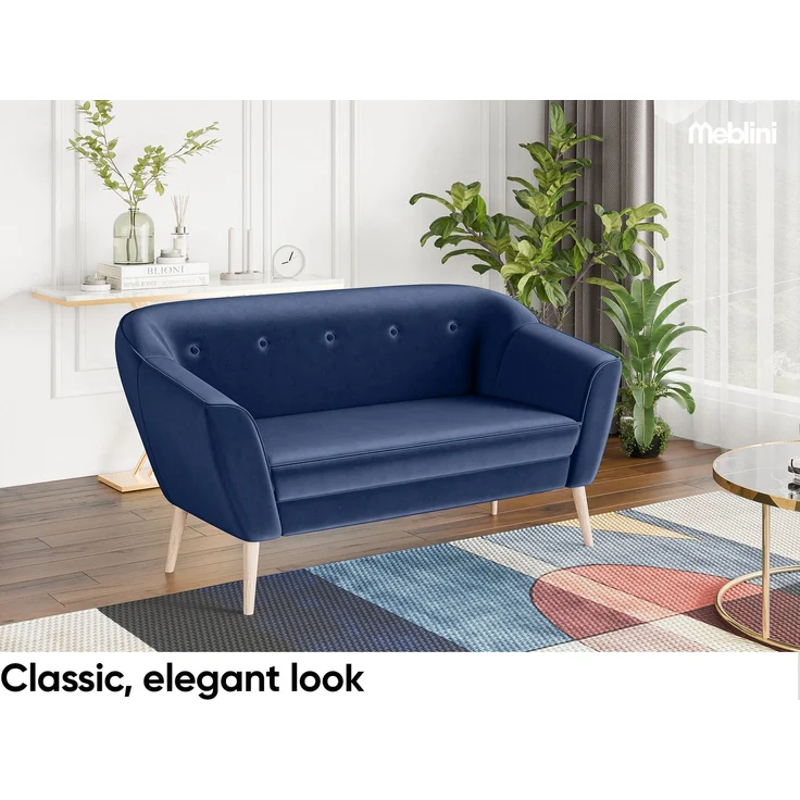 MEBLINI Mini Sofa Set 2-1-1 für Wohnzimmer - Mini Lounge für vier Personen - Küchensofa - Sofa Klein - Sitzgarnitur - Polstergarnitur - Sofagarnituren - DORIS - 2+1+1 - Blau Samt – Bild 3