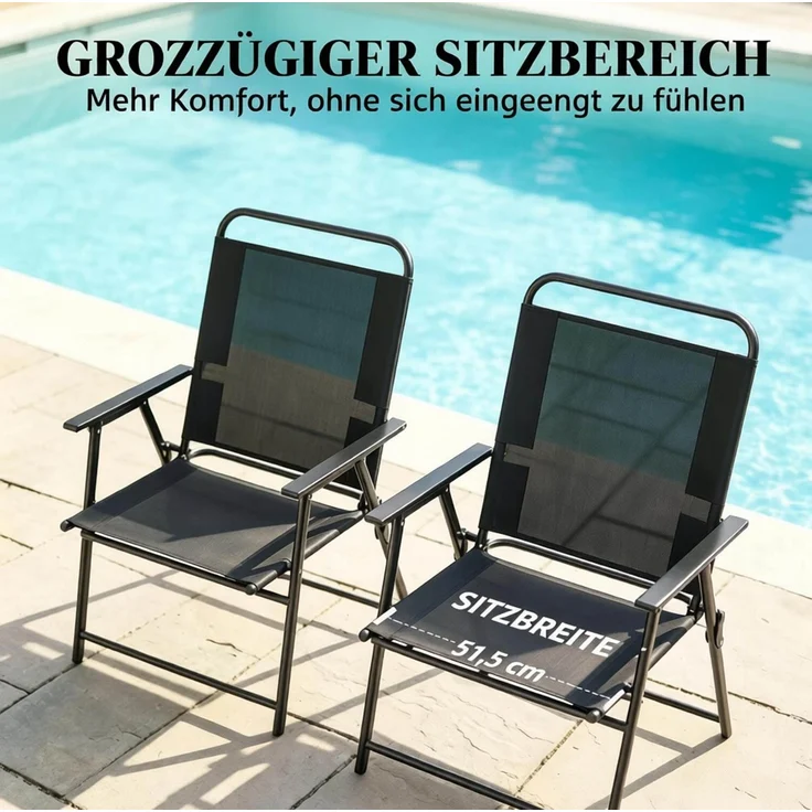 Klappstuhl-Set aus 4 Gartenstühlen, 65x60x94 cm, mit Armlehnen und Stahlgestell, schwarz – Bild 5
