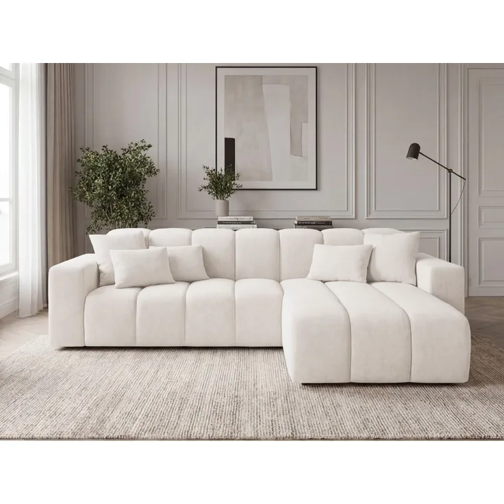GRAINGOLD Ecksofa L-Form Nork, Wohnzimmer Ecksofa, Couch L-Form, Velour-Stoff, Creme, Rechts
