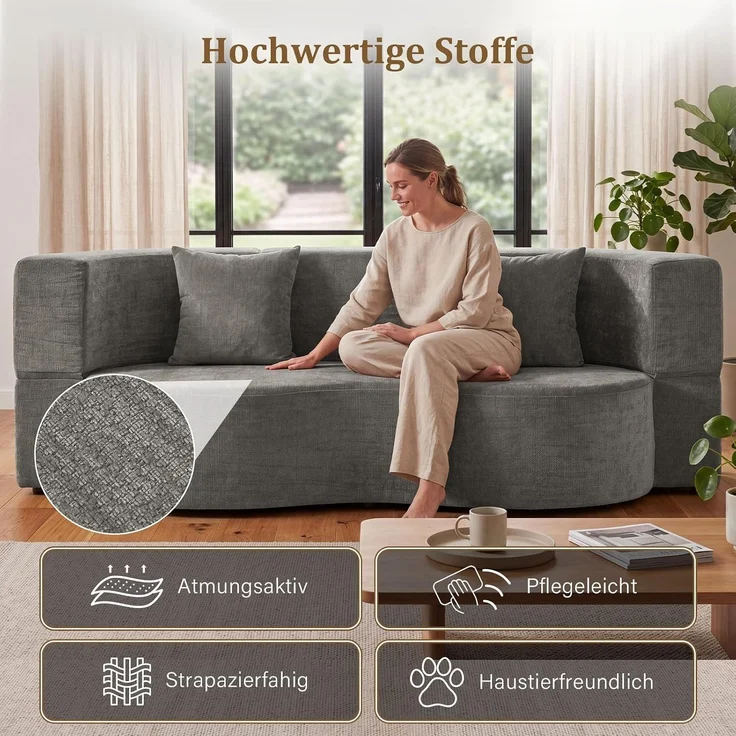 Aoxun Faltbares 3-Sitzer Gästebett & Schlafsofa, 200 cm breites XXL Bett in Orange – Bequeme Klappcouch für Wohnzimmer, Schlafzimmer als Lounge oder Gästebett,Grau – Bild 6