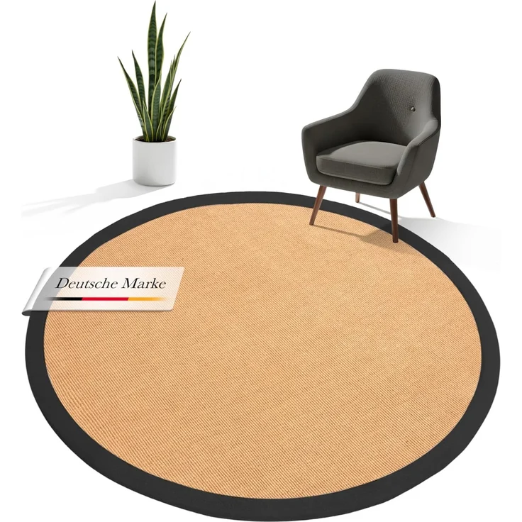 carpetfine Sisalteppich Sisal, rund, Höhe: 5 mm, mit farbiger Bordüre, Anti-Rutsch Rückseite – Bild 1
