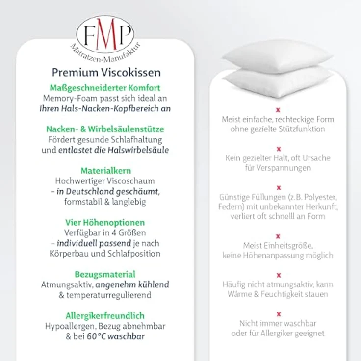 FMP Matratzenmanufaktur Orthopädisches Nackenstützkissen -viscoelastisches Kissen, Visco Kopfkissen, 6,5 cm hoch, Kissen, Nackenkissen – Bild 7
