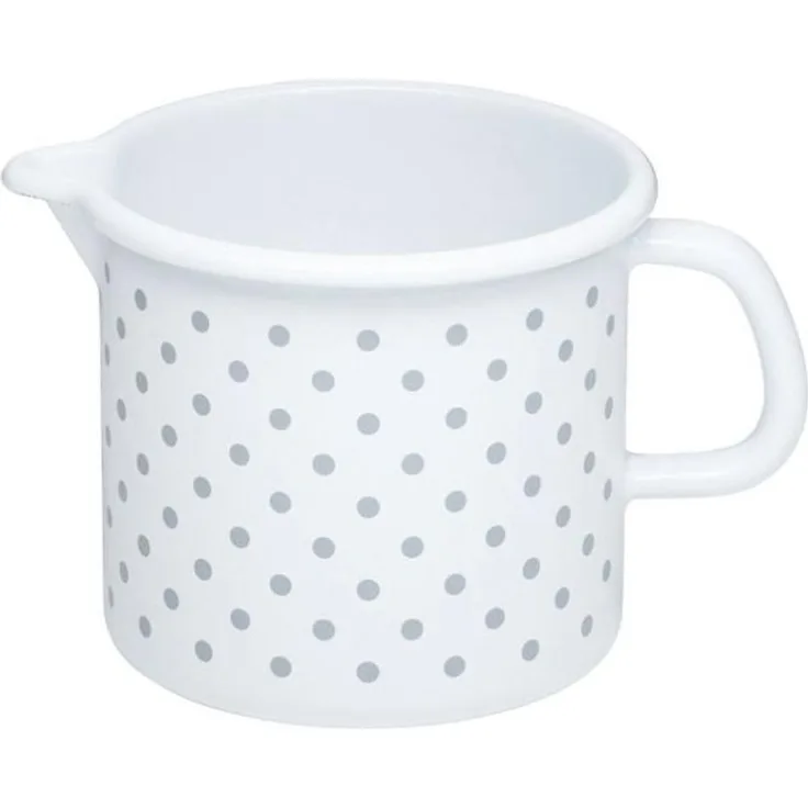 RIess Milch/Schnabeltopf Ø12cm 1 Liter Emaille Country Pünktchen grau