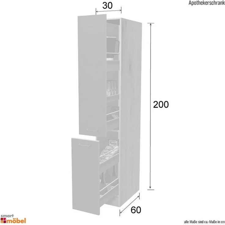 Flex-Well Apothekerschrank Kopenhagen (B x H x T) 30 x 200 x 57 cm, mit 5 Ablagen – Bild 2