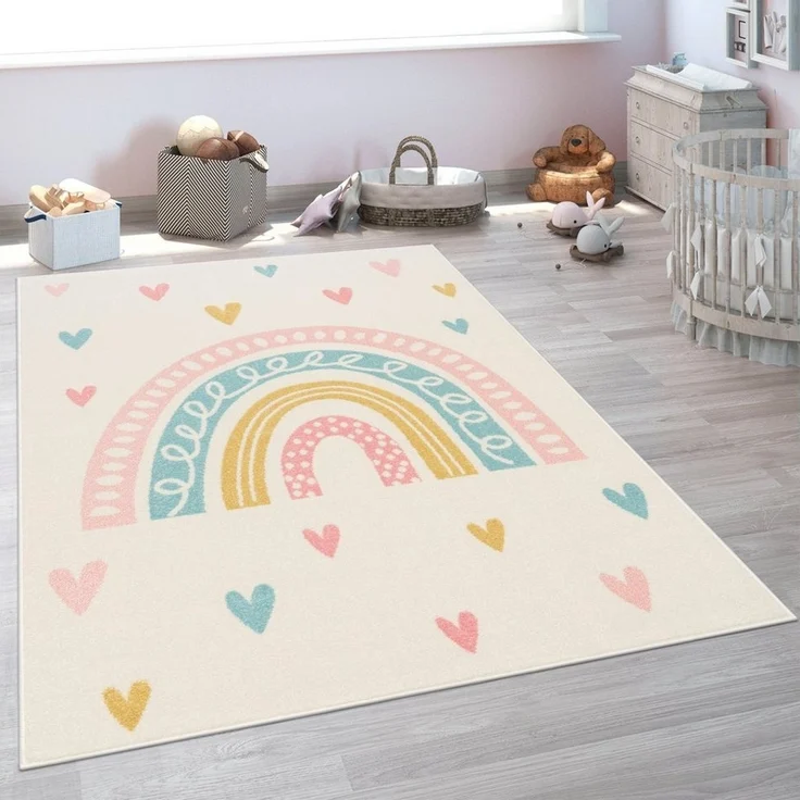 Paco Home Kinderteppich Nino 887, rechteckig, Höhe: 13 mm, Kurzflor, Spielteppich, Motiv Regenbogen & Herzen, Kinderzimmer – Bild 5