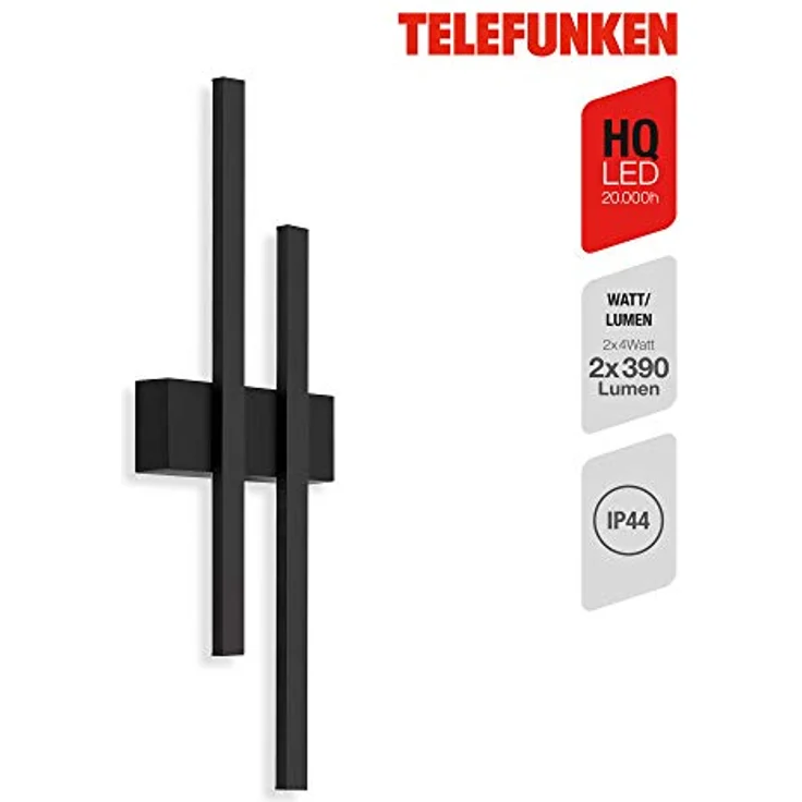 TELEFUNKEN GRAZ LED Außenwandleuchte, 2-flammig, 8 Watt, 780 Lumen, IP44, Schwarz, 470x155x42mm – Bild 2