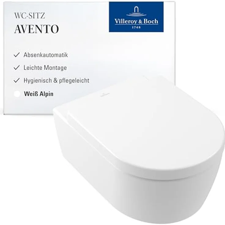 Villeroy & Boch Avento WC-Sitz, Toilettendeckel mit Absenkautomatik, abnehmbarer Toilettensitz aus bruchsicherem Duroplast, Klodeckel Original Ersatzteil, D-Form, Stone White, matt – Bild 2
