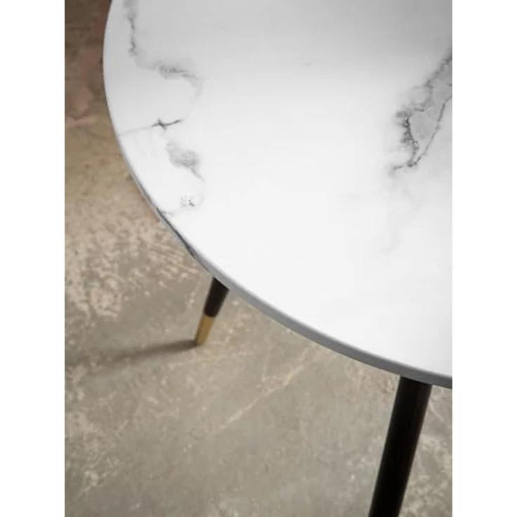 Esstisch Marmor-Optik Weiß 75x75x76cm Metallbeine Modern Rund – Bild 6