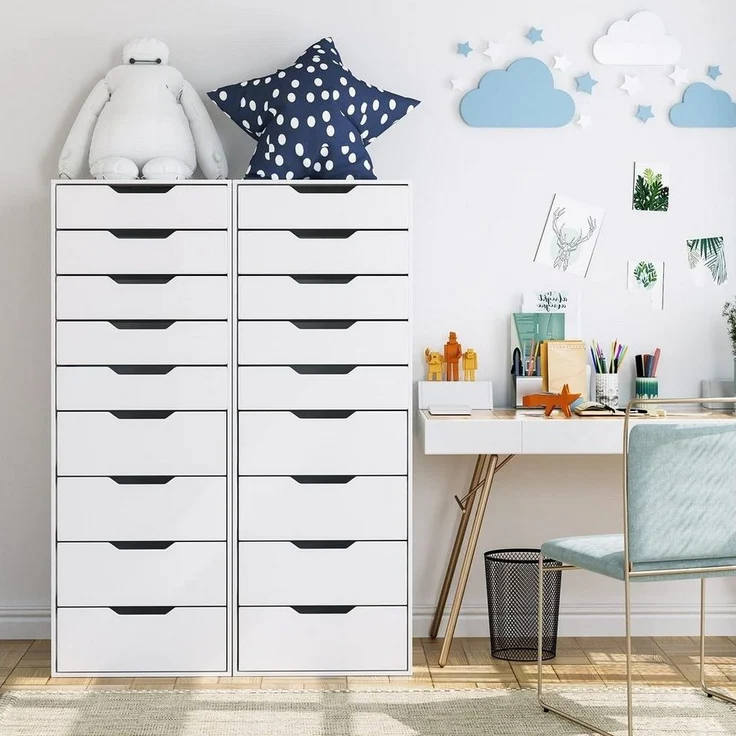 Homfa Kommode Schubladenschrank, Hochkommode, mit 9 Schubladen, schmal, weiß, 45x40x124,5cm – Bild 2