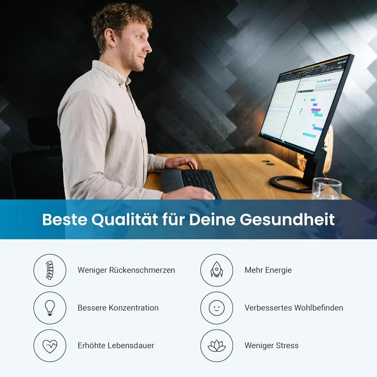 Desktopia Pro X - Elektrisch höhenverstellbarer Schreibtisch / Ergonomischer Tisch mit Memory-Funktion, Eiche Echtholz Gestell Grau, 160x80 cm, – Bild 6