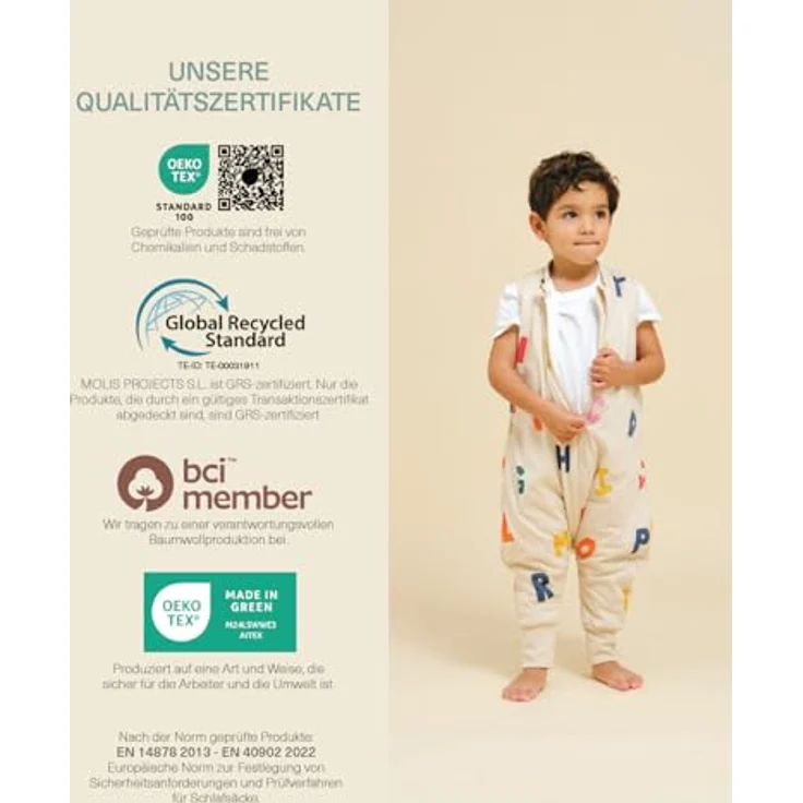 molis&co - Baby Schlafsack mit Füßen - Ideal für Frühling und Herbst - Babyschlafsack mit Füßen 1 tog - Leicht gepolstert - 100% Baumwolle (Oeko-TEX 100), Premium Qualität - ABC (80 cm) – Bild 8