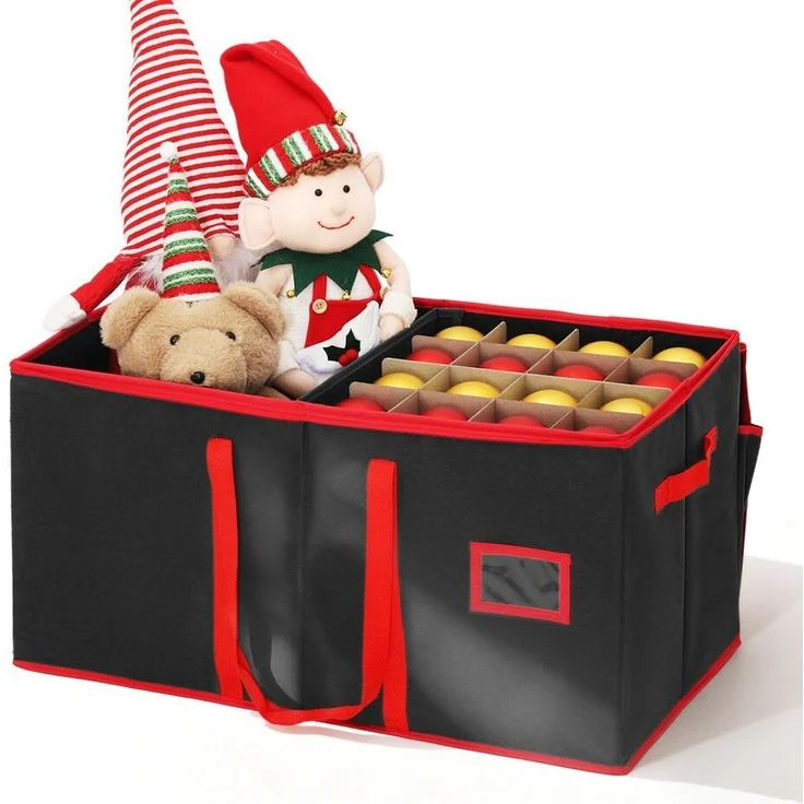 Salcar Aufbewahrungsbox Weihnachtskugel 128 Fächer Christbaumkugel Aufbewahrungstasche (128 St), 128 Fächer je 8cm, Doppelreißverschluss, Tragegriffe & Etikettenhalter – Bild 5