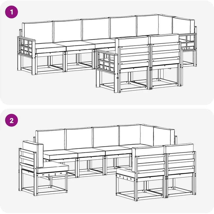 vidaXL Outdoor-Sofagarnitur mit Kissen 8 pcs Natur und Creme 3366578 – Bild 7