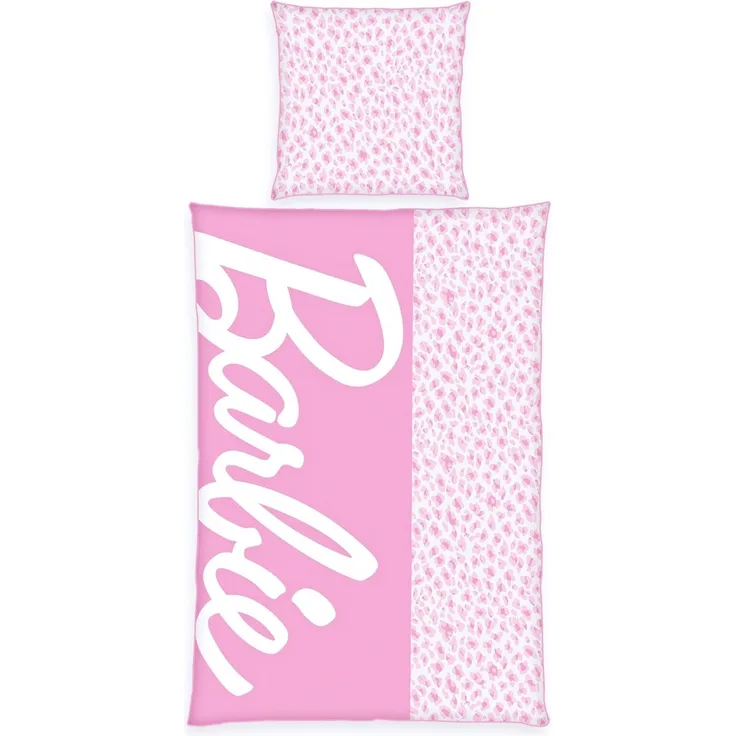 Herding Jugendbettwäsche 135x200cm Barbie Rosa Weiß Schriftzug, Renforcé, 2 teilig, für Barbie Fans, Schriftzug, mit Reißverschluss