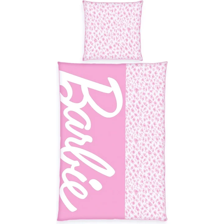 Herding Jugendbettwäsche 135x200cm Barbie Rosa Weiß Schriftzug, Renforcé, 2 teilig, für Barbie Fans, Schriftzug, mit Reißverschluss – Bild 1