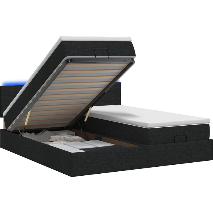 vidaXL Ottoman-Bett mit Matratze und LED Schwarz 200 x 200 cm Stoff 3457261 – Bild 2