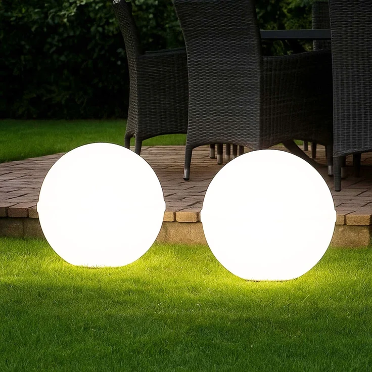 2x RGB LED Steckleuchten, Kugel, weiß, Erdspieß, Kabel, D 20 cm – Bild 4