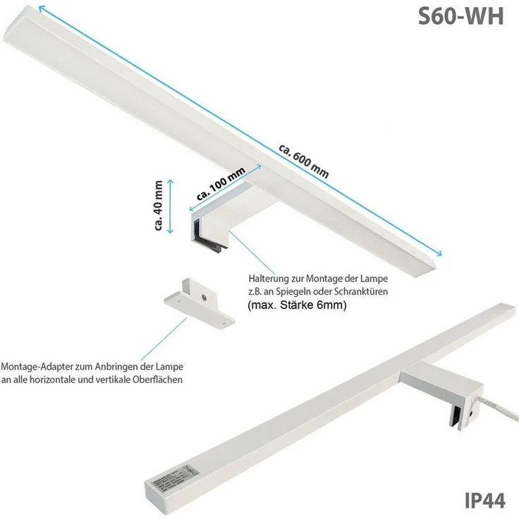 Maxkomfort LED Spiegelleuchte für Badezimmer - Wandleuchte 30/60cm - in schwarz/weiß/chrom - IP44, LED fest integriert, Neutralweiß, Modernes Design - Badbeleuchtung - Schminklicht – Bild 2
