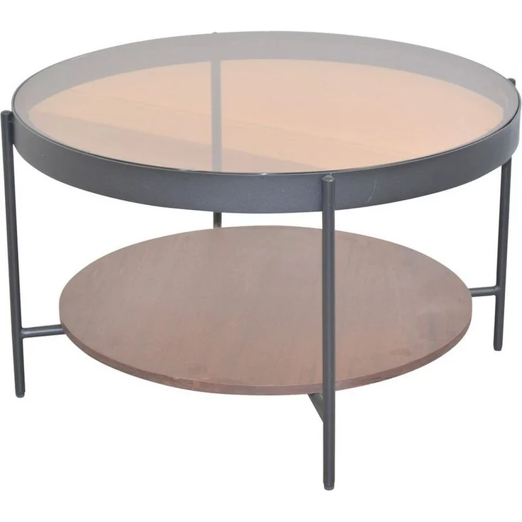 Moderner Couchtisch rund mit Glasplatte getönt & Ablage in Eiche-Optik – Bild 2