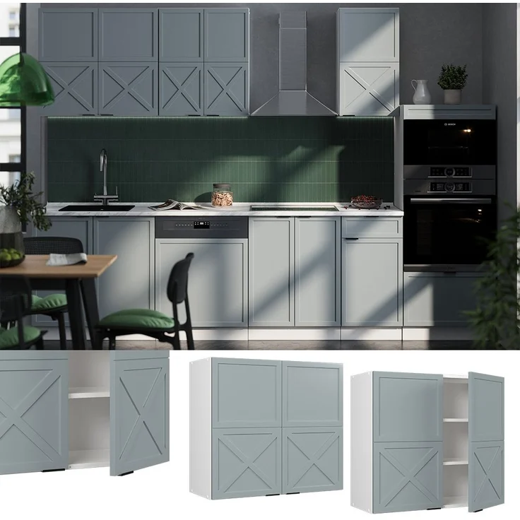 Küchenglasschrank Fame-Line Hellblau-grau 80 cm Vicco – Bild 2