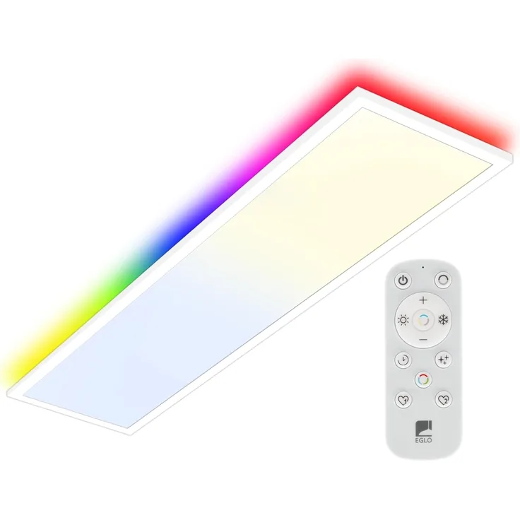 EGLO LED Deckenleuchte Bottazzo, Deckenlampe mit Fernbedienung, Panel ultraflach mit Backlight, Bürolampe dimmbar aus Metall und Kunststoff in Weiß, warmweiß - kaltweiß, RGB, 100x25 cm