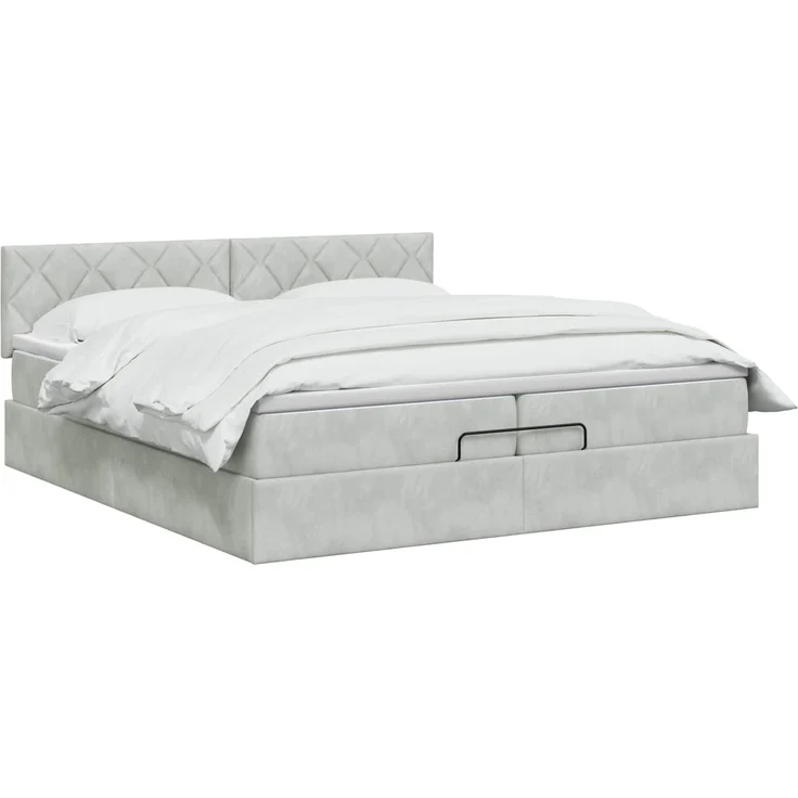 vidaXL Ottoman-Bett mit Matratze und LED Hellgrau 200 x 200 cm Samt 3457233 – Bild 3
