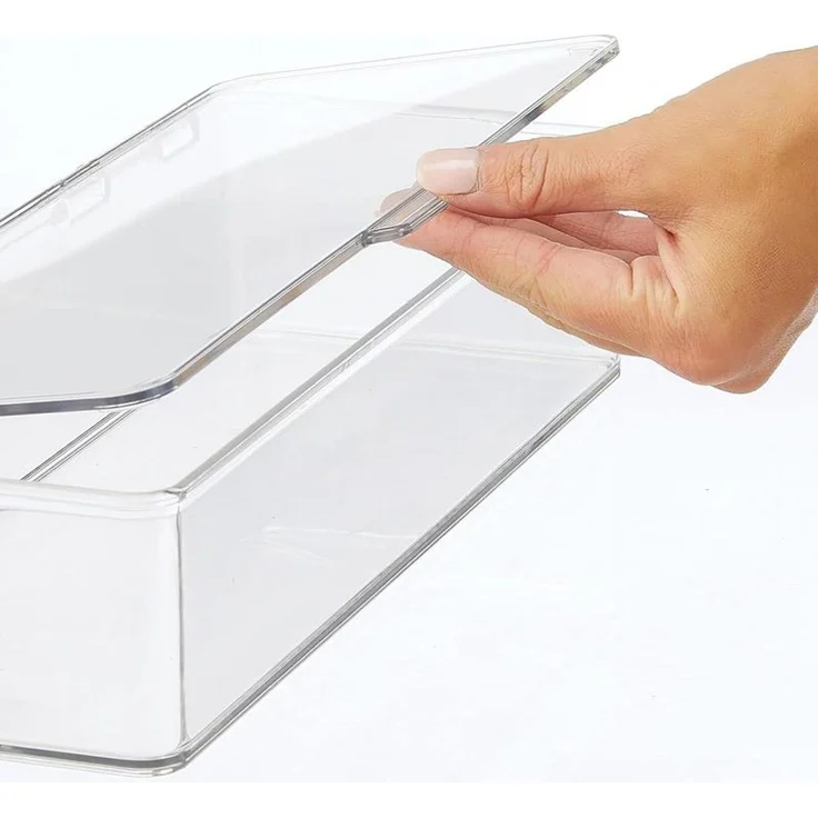 mDesign Organizer Aufbewahrung Kiste Box stapelbar Deckel 4er-Set Transparent – Bild 4