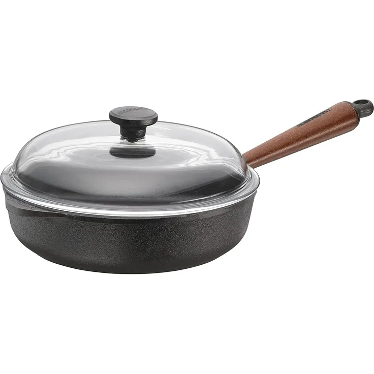 Skeppshult Servierpfanne 25 cm mit Glasdeckel - Holzgriff aus schwedischer Buche - 25 bis 28 cm