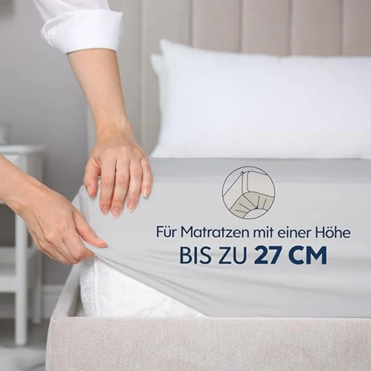Dreamzie Premium Spannbettlaken 180x200 cm, Spannbetttuch für Dicke Matratzen bis zu 27 cm, Bettlaken 100% Jersey Baumwolle, 150 g/m², Oeko-TEX zertifiziert - Grau – Bild 3