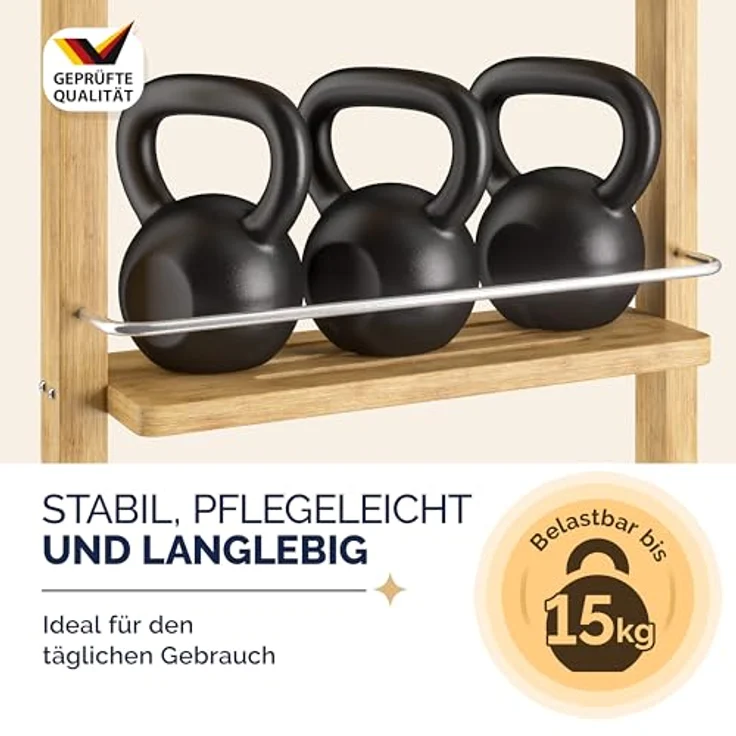 Casaria Badregal mit 3 Böden und 3 Haken, Bambus natur, 28,5 x 70 x 10 cm – Bild 7