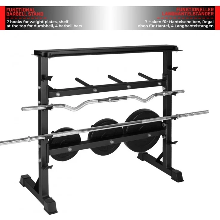 Physionics® Hantelablage - Ø 25 mm, max. 300kg, 3 Ebenen, Schwarz - Hantelständer, Kurzhantelständer, Langhantelständer, Hantelscheibenständer für Hantelscheiben, Langhantelstangen und Kurzhanteln – Bild 4