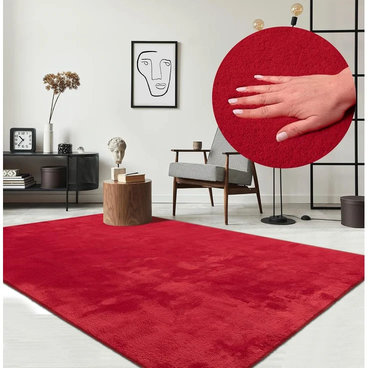the carpet Relax kuscheliger Kurzflor Teppich, Anti-Rutsch Unterseite, Waschbar bis 30 Grad, Super Soft, Felloptik, Rot, 160x220 cm – Bild 1