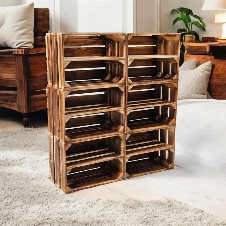 6er Set Holzkisten Weinkisten Obstkiste Klein Geflammt Regal aus Holz 40x30x25cm – Bild 3