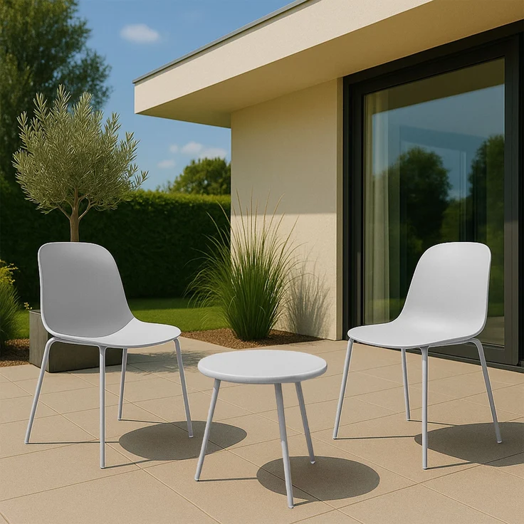 CLP 2er Sitzgruppe Mindin Set 1 Tisch 2 Stapelstühle wetterfest UV-beständig,hellgrau – Bild 4