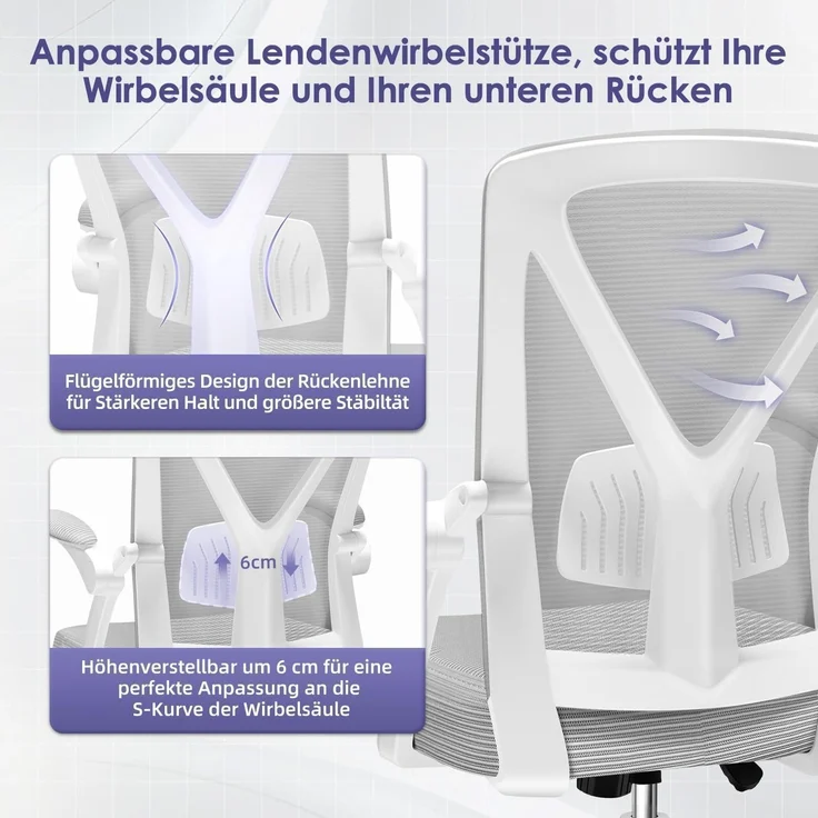Bürostuhl Lendenstütze Armlehnen Wippfunktion 150kg Grau Model 2 – Bild 5