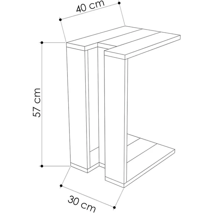 Dmora - Wohnzimmertisch Calliope, Niedriger Wohnzimmertisch, Kaffeeregal, Couchtisch für Sofa, 30x40h57 cm, Eiche und Anthrazit – Bild 2