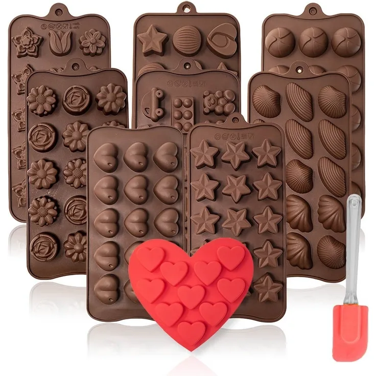 mixed24 Pralinenform 10er Set Silikon Backformen, (10er Set 10-tlg), Eiswürfelformen Schokoladenformen Gummibärchen Pralinenformen