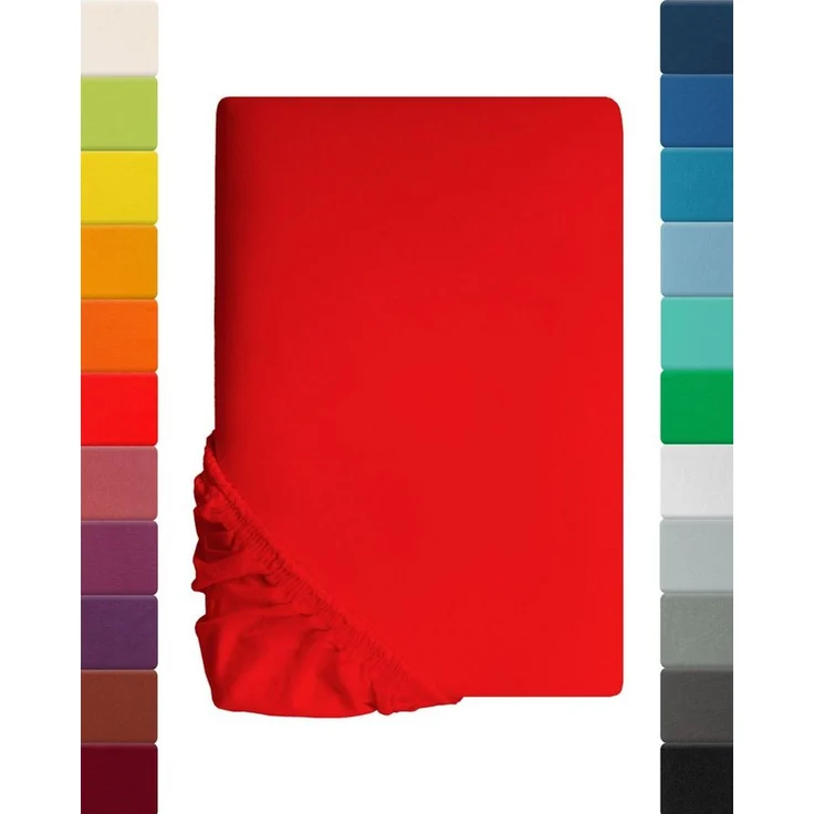 Kinder Jersey Spannbettlaken, Spannbetttuch, Lavea Serie Maya, 60x130 cm | 70x140 cm, Karminrot, 100% Baumwolle, hochwertige Verarbeitung, mit Gummizug – Bild 1